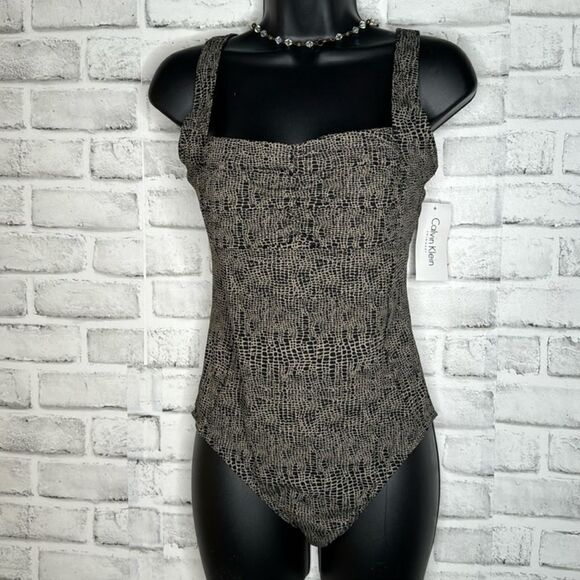 NWT Vintage Calvin Klein Alligator Patterned Sexy One Piece Swimsuit sz 8 - Picture 2 of 8